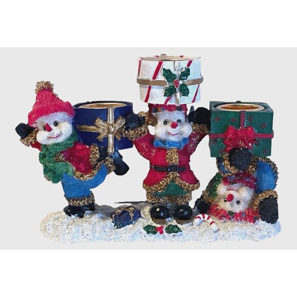 Snowman Candle Stick Holders 4" Tall x 5.5" Long x 2" Wide - Picture 2 of 9